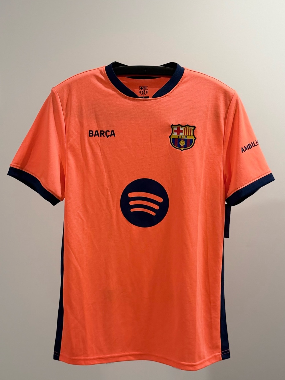 Coral Third Kit Barcelona Futbol/Soccer Jersey with Navy Trim- NWT- SM